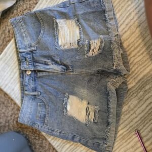 Source Unknown Blue Jean Shorts Distressed Frayed Hem